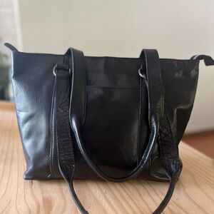 Vintage Black Leather Tote Bag